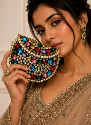 Multicolor beaded metal mosaic clutch 2