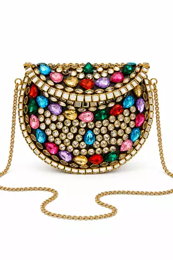 Multicolor beaded metal mosaic clutch