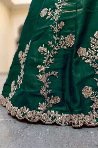 Charming Green Thread Work Silk blend Mehendi Wear Lehenga Choli With Dupatta