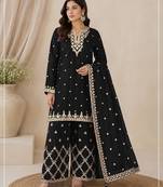 Black heavy chinon embroidered palazzo suit with dupatta