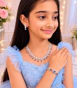 Royal blue american diamond necklace set with adjustable bracelet for women and girls.
