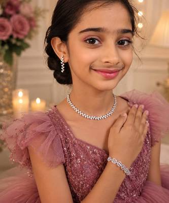Dainty dew american diamond necklace set with adjustable bracelet for women and girls. 1