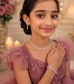Dainty dew american diamond necklace set with adjustable bracelet for women and girls.
