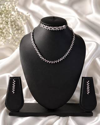 Dainty dew american diamond necklace set with adjustable bracelet for women and girls. 2