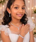 Moonlight teardrop american diamond necklace set with adjustable bracelet for women and girls.