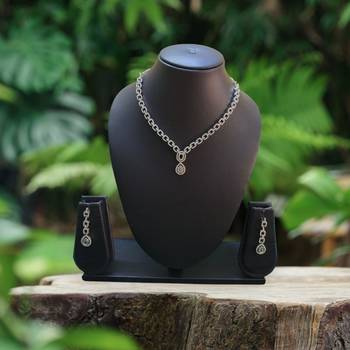 Moonlight teardrop american diamond necklace set with adjustable bracelet for women and girls. 2