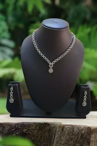 Moonlight teardrop american diamond necklace set with adjustable bracelet for women and girls.
