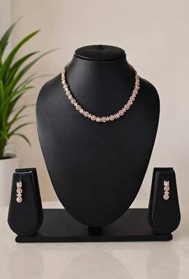 Regal radiance rose gold plated american diamond necklace set for women and girls. 2