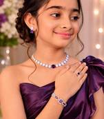 Purple star american diamond necklace set with adjustable bracelet for women and girls.