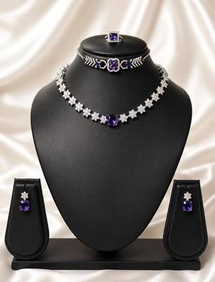 Purple star american diamond necklace set with adjustable bracelet for women and girls. 2