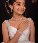 Silver american diamond necklace set with adjustable bracelet for women and girls.
