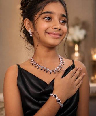 Black american diamond necklace set with adjustable bracelet for women and girls. 1