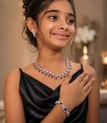 Black american diamond necklace set with adjustable bracelet for women and girls.