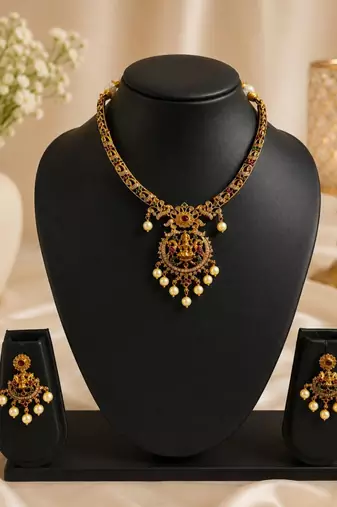Saraswati temple jewellery necklace set