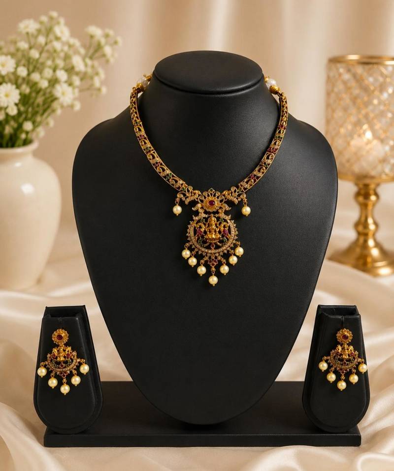 Saraswati temple jewellery necklace set
