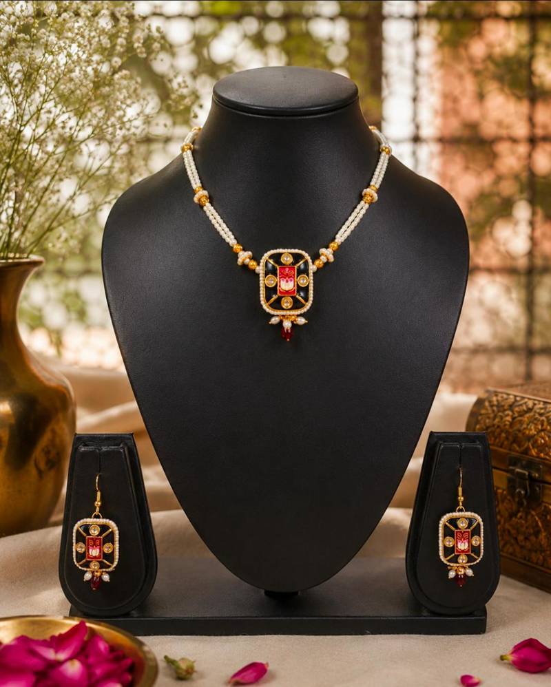 Midnight meenakari pearl set