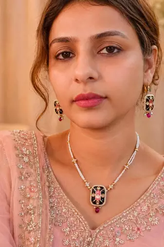 Midnight meenakari pearl set