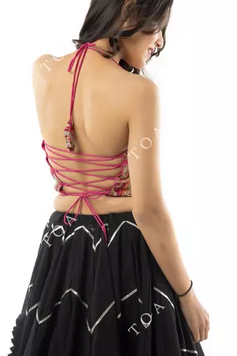 Vintage vibe halter neck top pink
