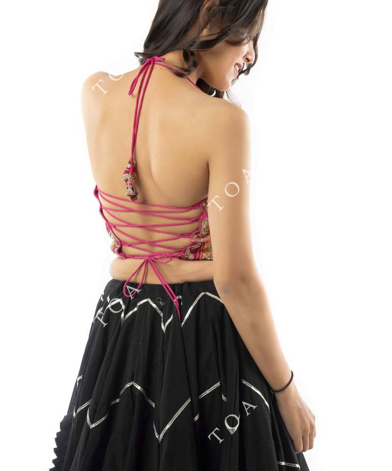 Vintage vibe halter neck top pink