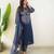 Navy blue bandhani printed pure cotton straight kurta set with dupatta