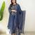 Navy blue bandhani printed pure cotton straight kurta set with dupatta