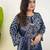 Navy blue bandhani printed pure cotton straight kurta set with dupatta