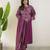 Purple bandhani printed pure cotton straight kurta set with dupatta