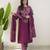 Purple bandhani printed pure cotton straight kurta set with dupatta