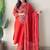Red bandhani printed pure cotton straight kurta set with dupatta