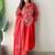 Red bandhani printed pure cotton straight kurta set with dupatta