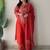 Red bandhani printed pure cotton straight kurta set with dupatta