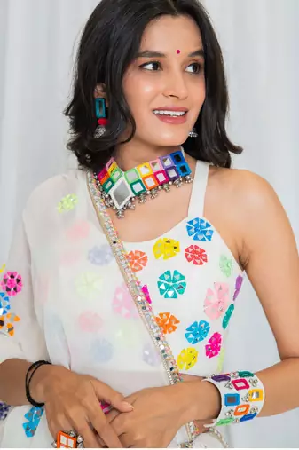 Shades of mirror - multi mirror work sp top - off white