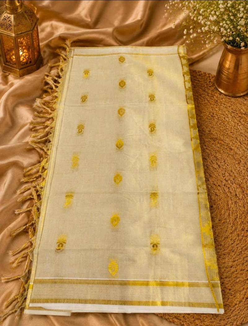 Kerala  tissue jacquard saree with unstiched blouse