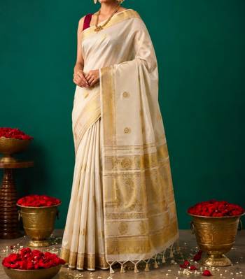 Kerala  tissue jacquard saree with unstiched blouse 2
