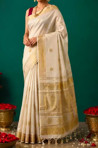 Kerala  tissue jacquard saree with unstiched blouse