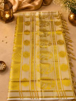 Kerala  tissue jacquard saree with unstiched blouse 3
