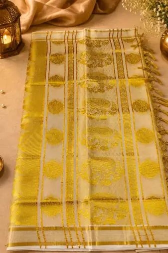Kerala  tissue jacquard saree with unstiched blouse