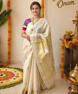 Kerala  tissue jacquard saree with unstiched blouse 4