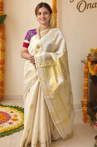 Kerala  tissue jacquard saree with unstiched blouse
