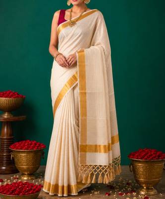 Kerala cotton tissue saree with unstiched blouse 2