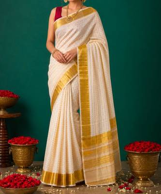 Kerala cotton tissue saree with unstiched blouse 2