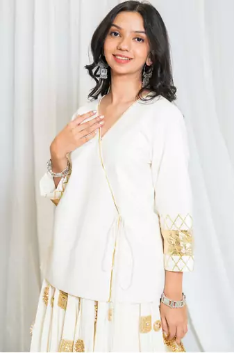 Shades of lampi - traditional angarkha lampi top - off white