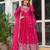 Rani pink american silk blend embroidered gown set with pant & dupatta