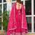 Rani pink american silk blend embroidered gown set with pant & dupatta