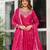 Rani pink american silk blend embroidered gown set with pant & dupatta
