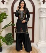 Black rayon thread work farshi suit set