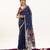 Navy blue soft muga cotton zari woven saree with blouse