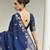 Navy blue soft jute linen silk zari woven saree with blouse