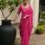 Pink soft jute linen silk zari woven saree with blouse