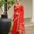 Red soft jute linen silk zari woven saree with blouse